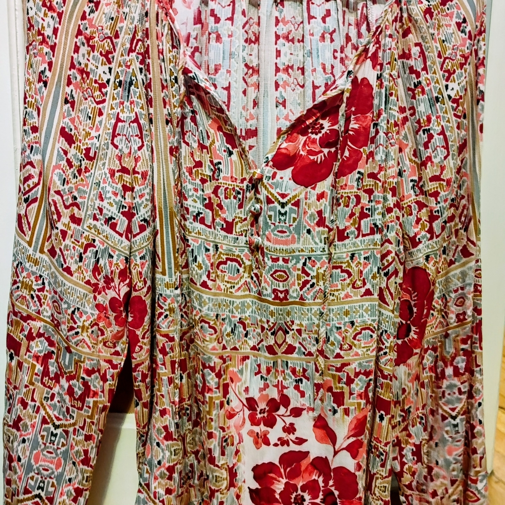 Tribal: Small Flowy Printed Crepe Blouse – Scarlet Multi - Picture 9 of 13